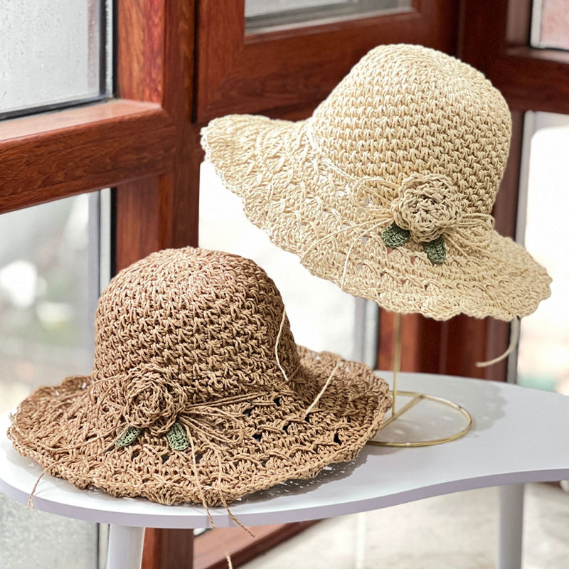 Elegant Crochet Straw Hat with Ruffle Detail