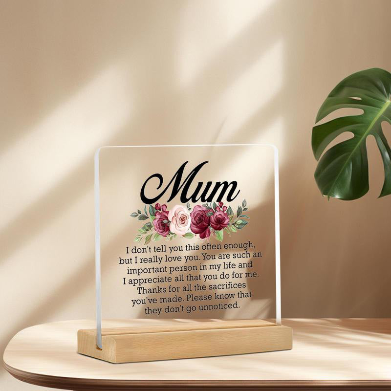 Floral & Letter Pattern Acrylic Desk Plaque for Mom