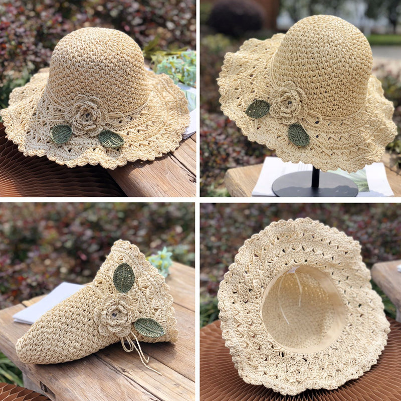 Elegant Crochet Straw Hat with Ruffle Detail
