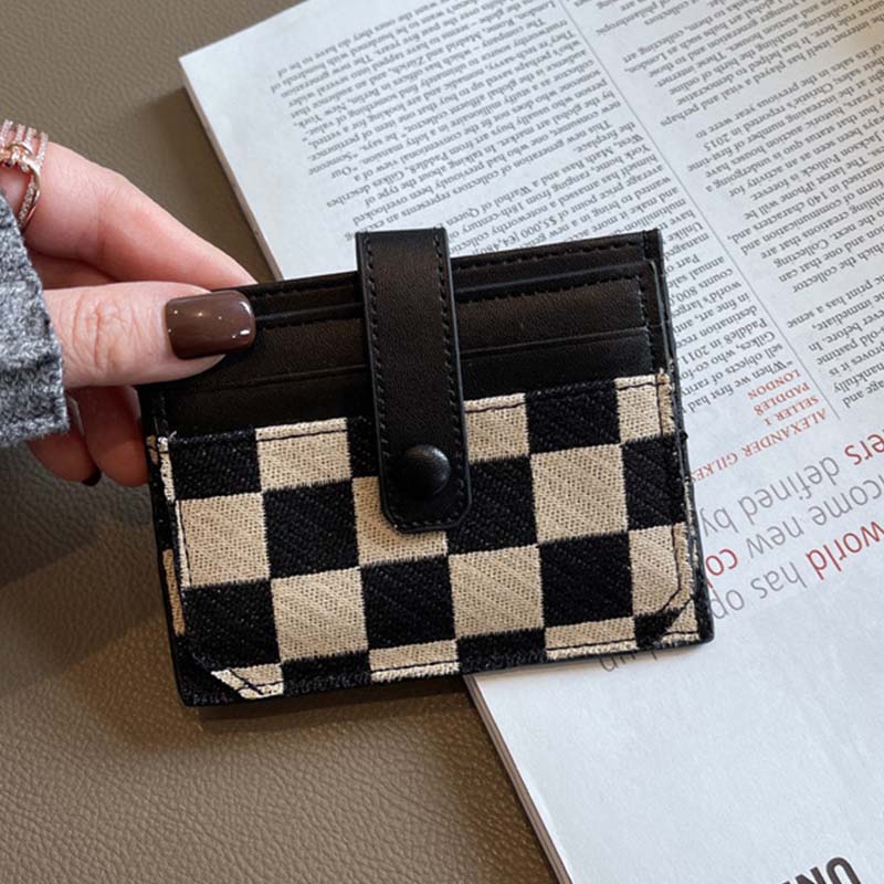 Women's Colorblock Plaid Pattern Compact Wallet