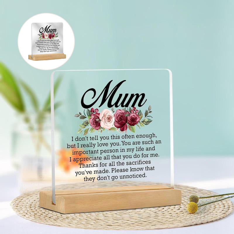 Floral & Letter Pattern Acrylic Desk Plaque for Mom