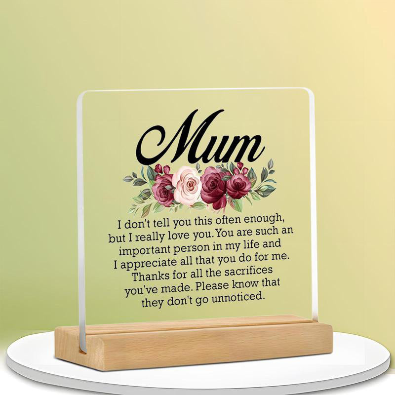 Floral & Letter Pattern Acrylic Desk Plaque for Mom