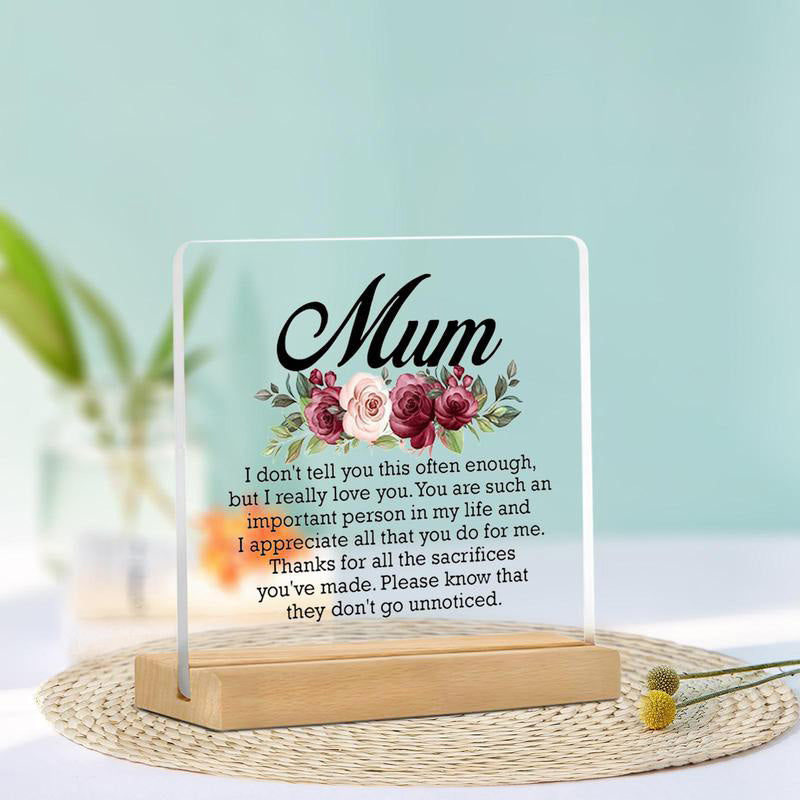 Floral & Letter Pattern Acrylic Desk Plaque for Mom