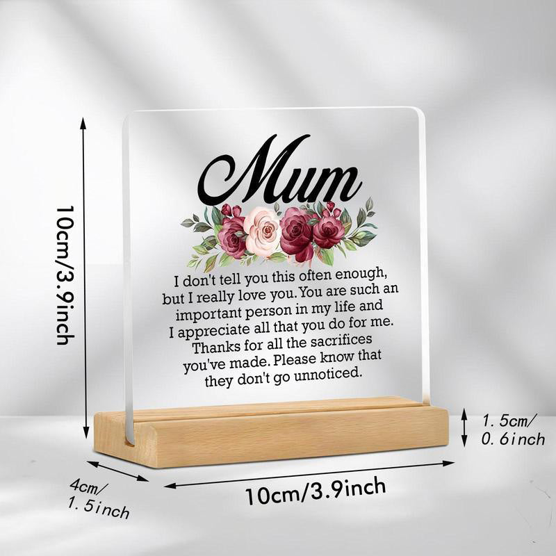 Floral & Letter Pattern Acrylic Desk Plaque for Mom