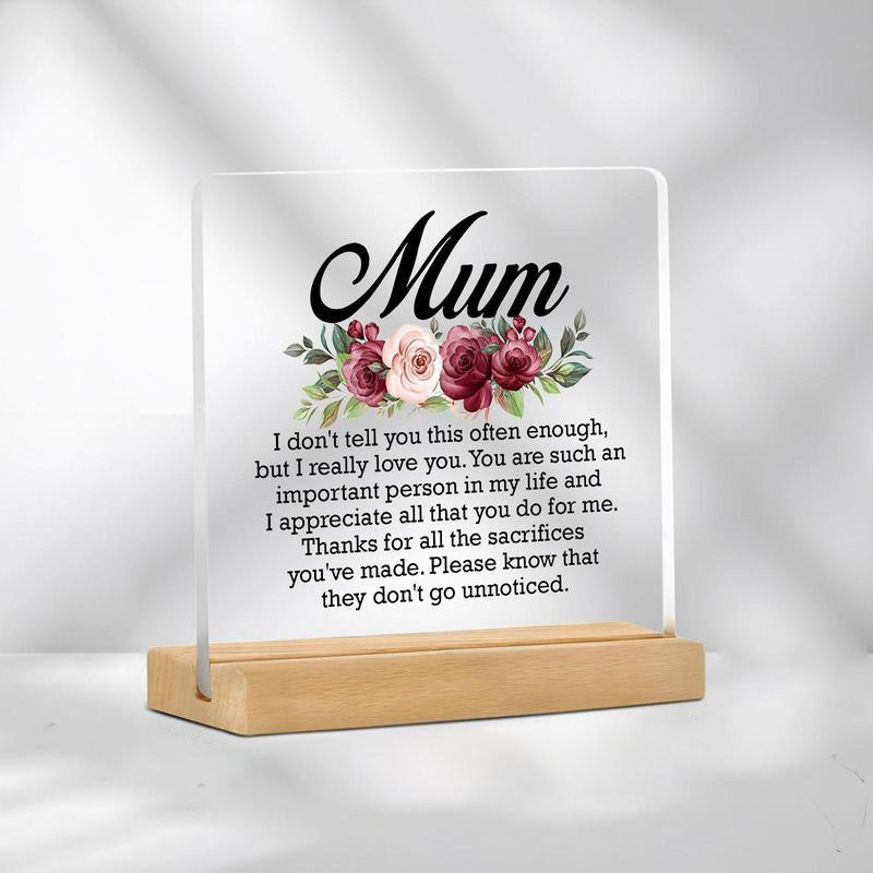 Floral & Letter Pattern Acrylic Desk Plaque for Mom