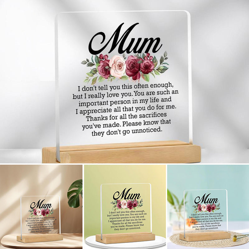 Floral & Letter Pattern Acrylic Desk Plaque for Mom