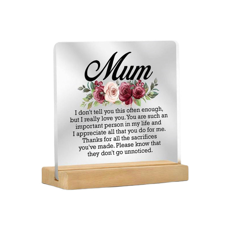 Floral & Letter Pattern Acrylic Desk Plaque for Mom