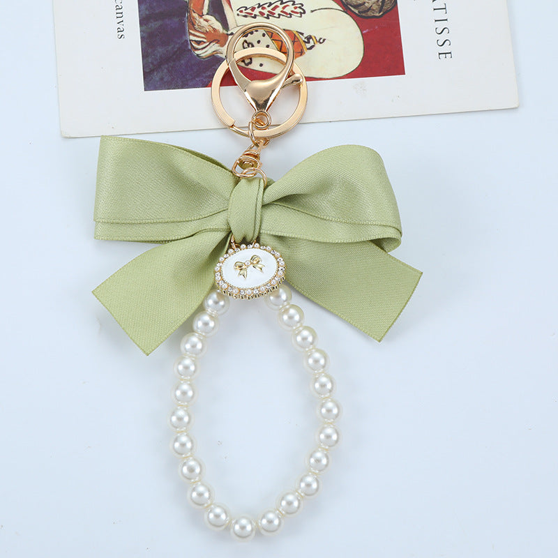 Cute Faux Pearl Decorated Wristlet Keychain