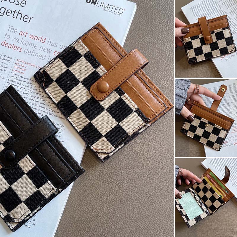 Women's Colorblock Plaid Pattern Compact Wallet