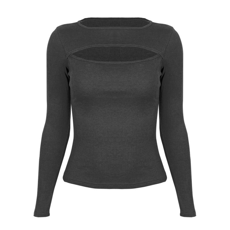 Sexy Chest Cutout Long Sleeve Ribbed Tops