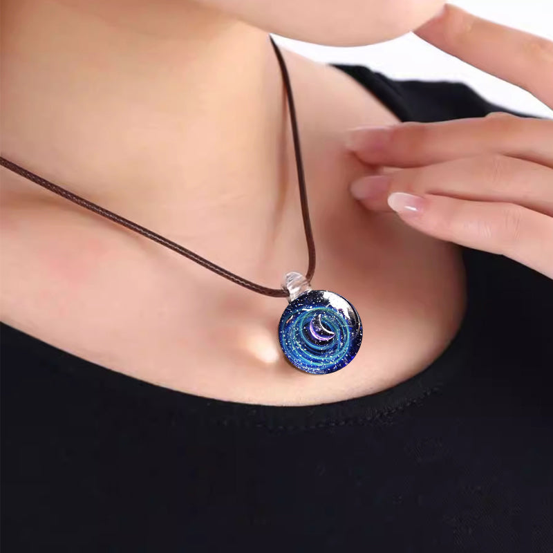 Cosmic starry glass bead pendant necklace