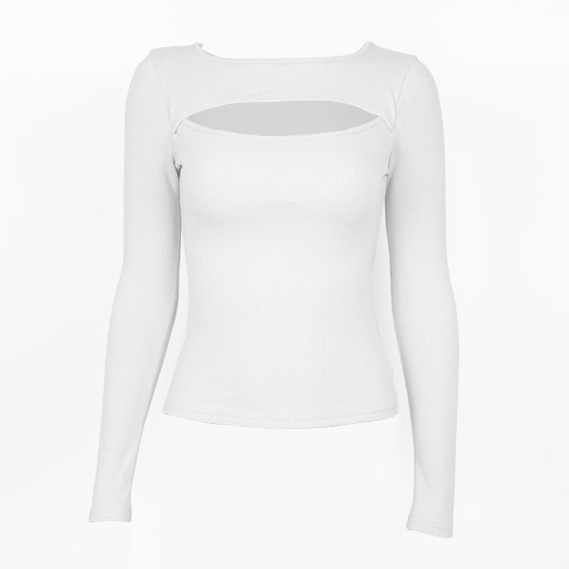 Sexy Chest Cutout Long Sleeve Ribbed Tops