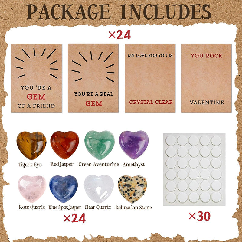 24 Pack Valentines Cards with Heart-Shape Stones