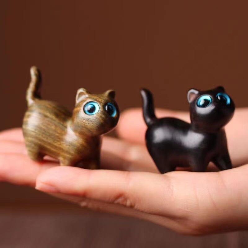 Handmade Wood Carved Cats Decoration