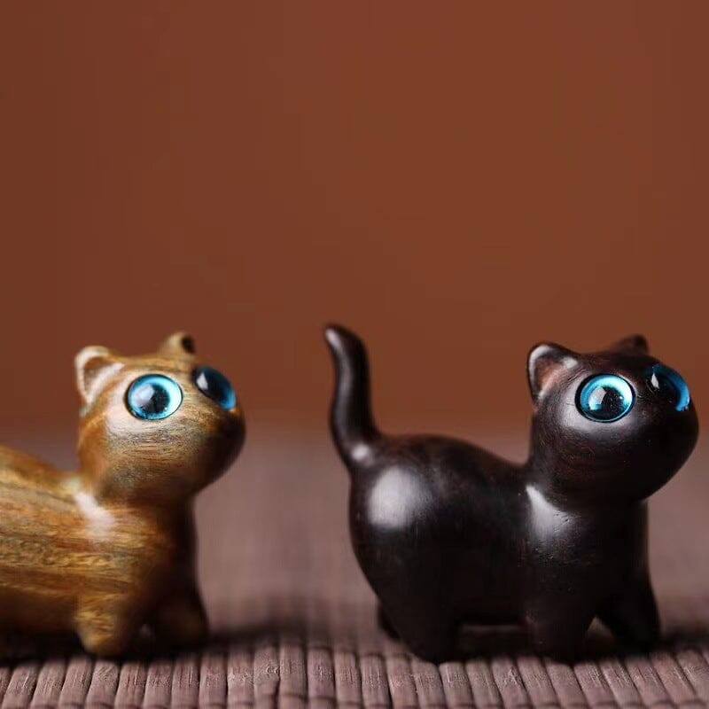 Handmade Wood Carved Cats Decoration